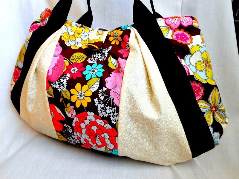 Floral Fabric Bag Purse Medium Handbag Diaper Bag Designer Floral Cotton Fabric Pink Blue Yellow Green In Stock