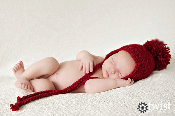 Baby Hat with Large Oversize Pom-Pom, Newborn Earflap  Aviator Cap