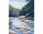 River Painting Watercolor Landscape Art White Mountains New Hampshire Janet Zeh
