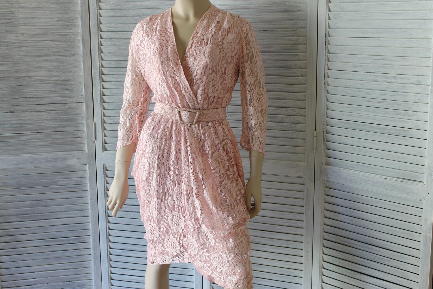 Vintage Pink Lace Cocktail/Wedding Dress 80s Lined