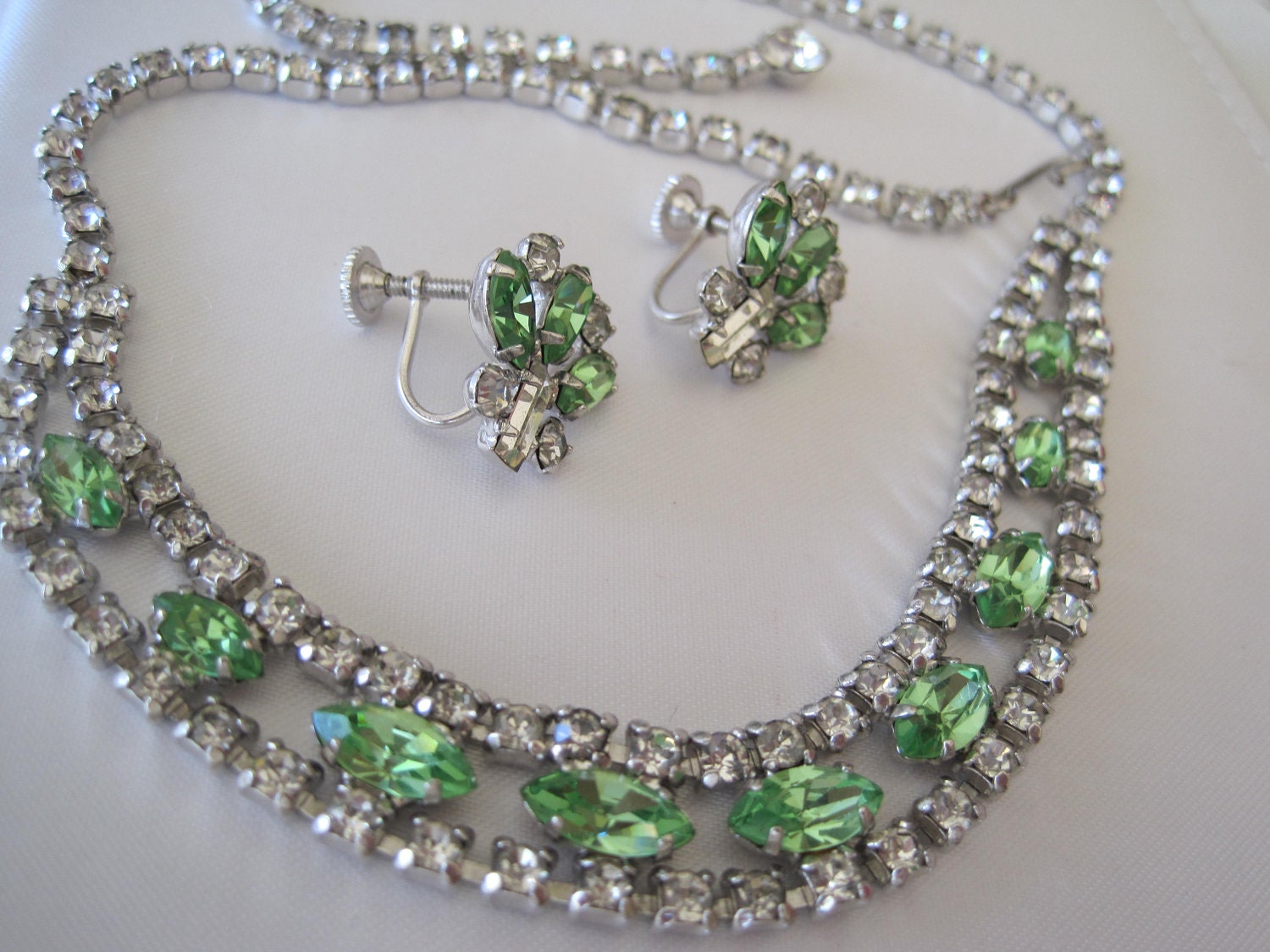 Vintage B. David Signed Rhinestone Necklace Set
