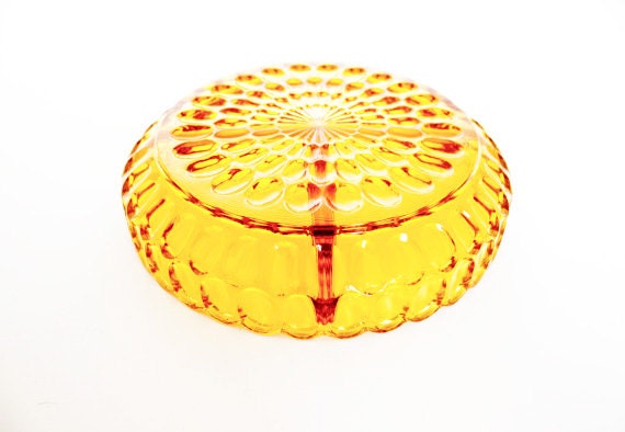 Vintage Amber Glass Serving Dish Mid Century Free Shipping