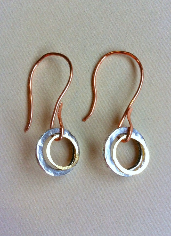 Tri-Blend Trio -  Copper Pewter Gold Earrings Under 25