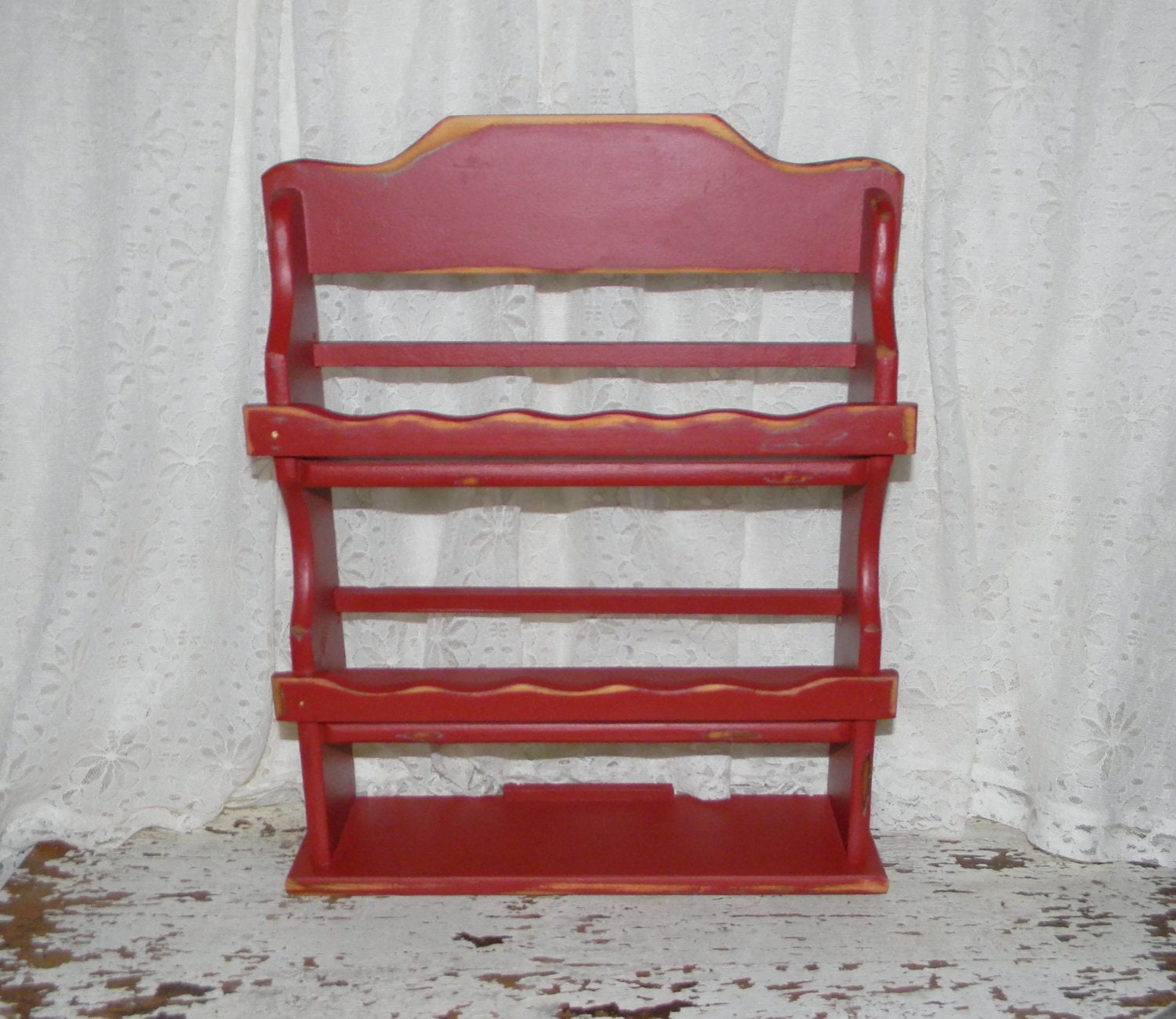 Reclaimed Vintage Spice Rack Distressed Farmhouse Red Kitchen Decor