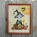 Handpainted Witch. Whimsical Folk Art. Sunflowers. Full Moon. Black Bats. Halloween Decor. 12x15
