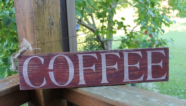 COFFEE primitive distressed sign for KITCHEN antique white and barn red