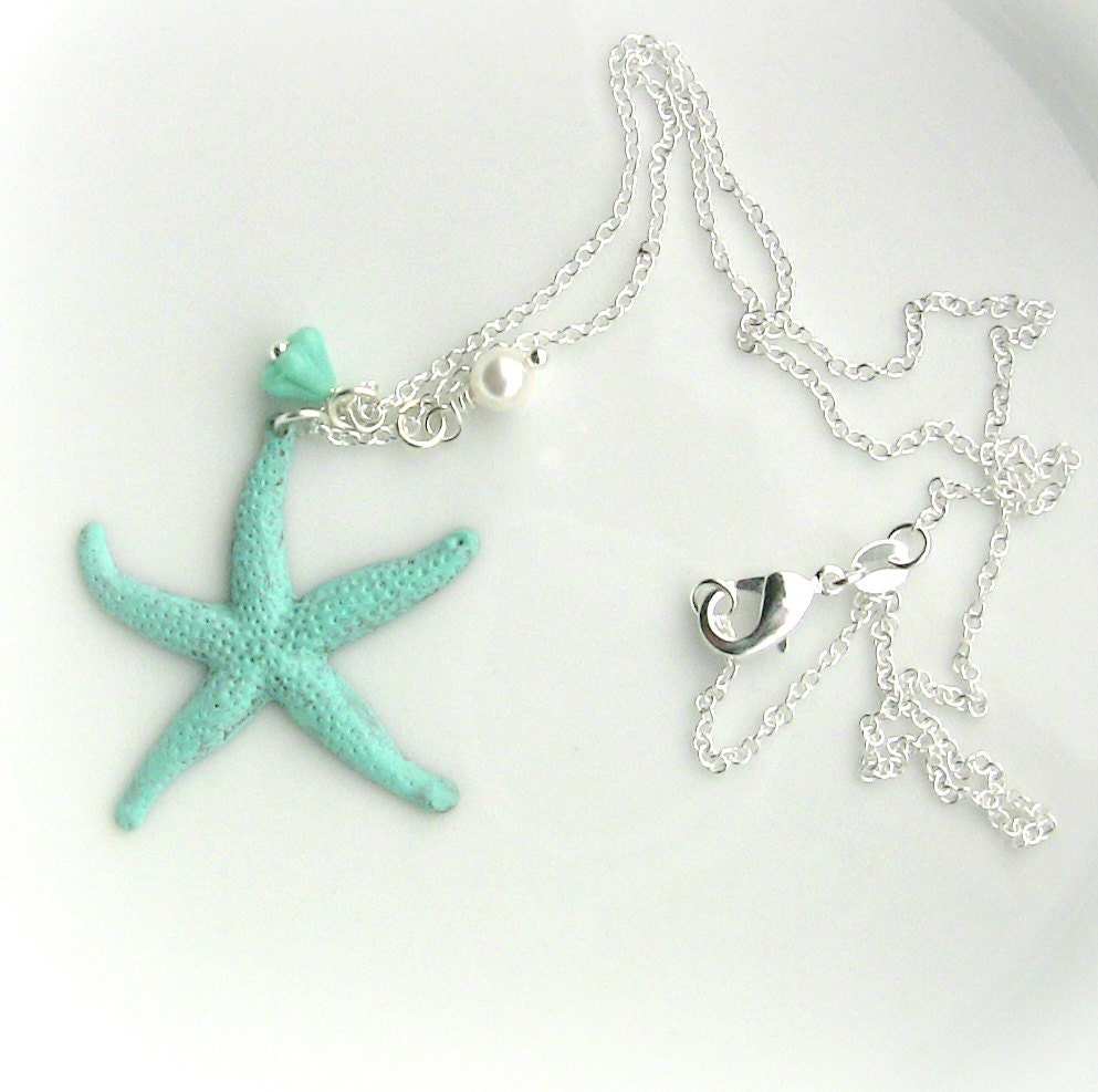 Starfish Necklace - Patina Jewelry - Turquoise - Gift for Her - Beach Pendant Necklace -Handmade Fashion