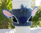 Stitch -ish Inspired Coffee Travel Mug Cup Cozy:  Disney-ish Eco - Friendly Lilo & Stitch -ish Crochet Knit Sleeve
