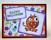 Halloween Party Invitation, Monster, Purple, Green, Black, White, Blue, Orange, Happy Halloween