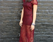 Vintage Burgundy Lace Maxi Dress