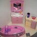 BARBIE Bathroom Bathtub Bath rack sponge soap scale 2 mirrors 3 perfume bottles Sink Etagre Wall Sconces