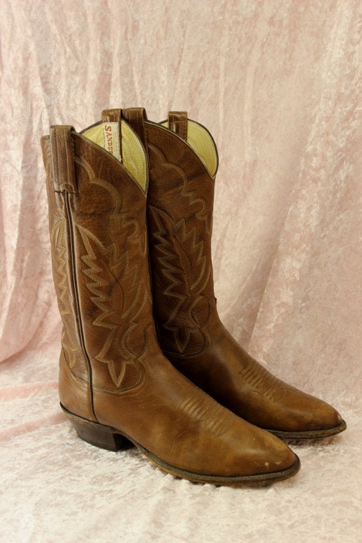 Vintage Sanders leather Cowboy Boots Brown with by griffincat
