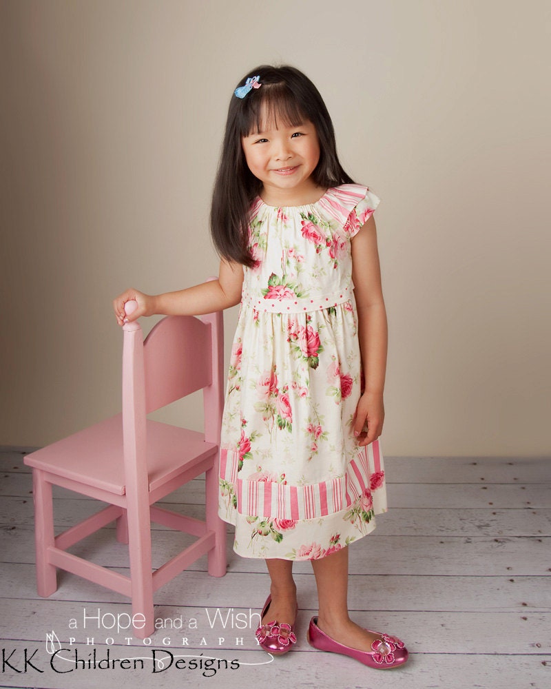 Rose Dress - Treasury Dress - Flower Girls Dress - Girls Clothing -  Party - Wedding - Floral Dress - Little Girls Dress Pattern - M & L