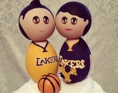 Custom Hand Painted Wooden Wedding Cake Toppers - Sports (Basketball) Theme