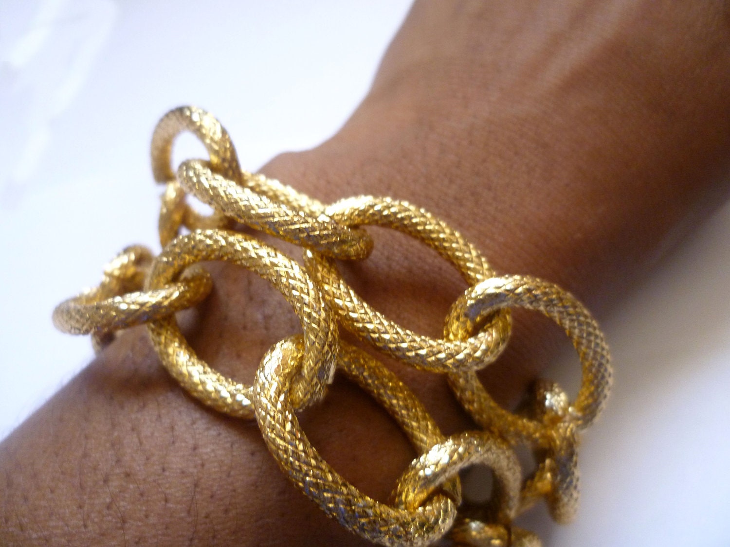 Kim: Double Wrap Gold Textured Chain bracelet