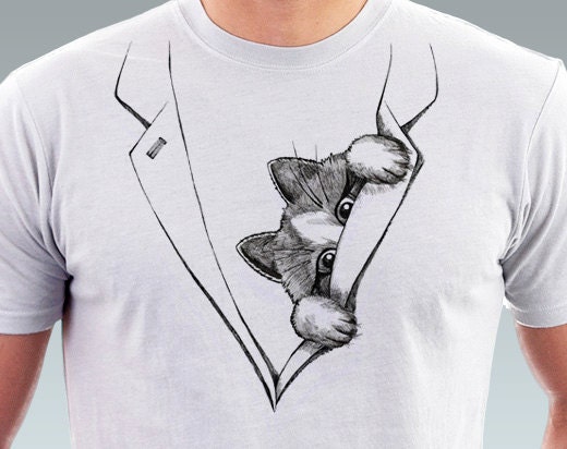 Cat T-Shirt Playful Kitten Cat Kitty Looking Out Cat Lover Cute Gift  Pet Animal Art Men Cat T Shirt - White Size S, M, L, XL, XXL