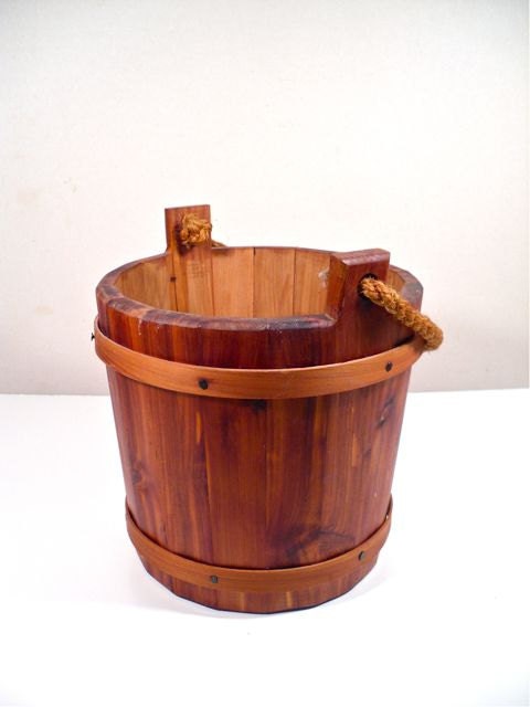 Primitive Wood Bucket - Firkin Well Bucket Rope Handle