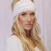 Lace Trim Headband Ivory Jersey Headband Stretchy Head Wrap with White Lace Trim Stretchy Wide