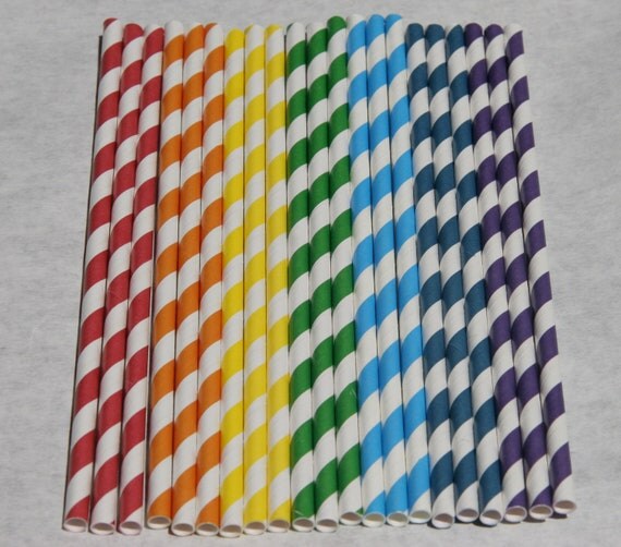 Rainbow Paper Straws, 100 Pack, 7 Color Mix Il_570xn