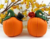 Fall Theme Pumpkin Wedding Cake Topper Polymer Clay - PeeWeesClayHouse