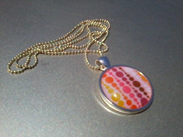Multi-colour bubbles/circles pendant, with silver mini-ball chain