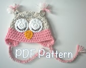 PATTERN: Owl hat, size newborn to adult, easy crochet PDF, sleepy eyes, pink blue brown, InStanT DownLoaD, Permission to Sell