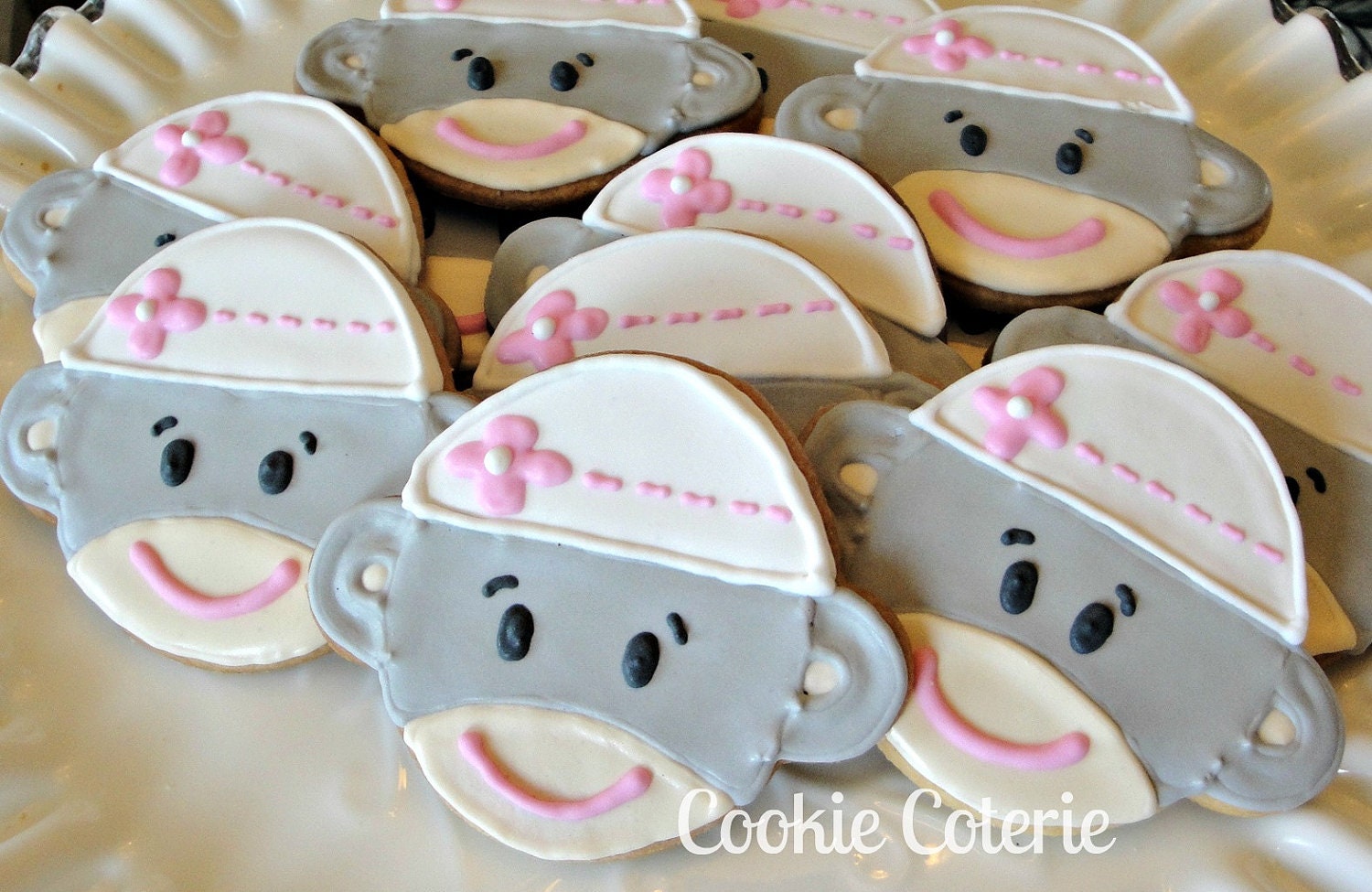 Sock Monkey Decorated Cookies Birthday Party Baby Shower Cookie Favors One Dozen