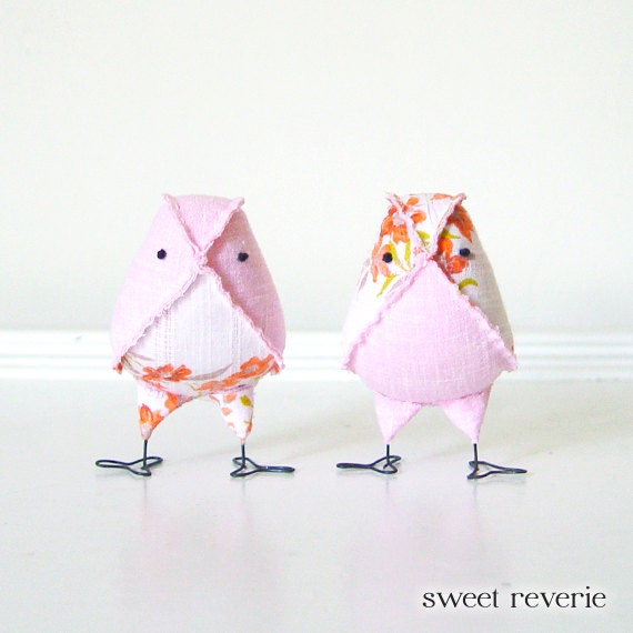 Bird Wedding Cake Topper - Mini Vintage Peach Orange Pink Floral Love Birds, Spring Summer Wedding, Valentines Day - Made to Order