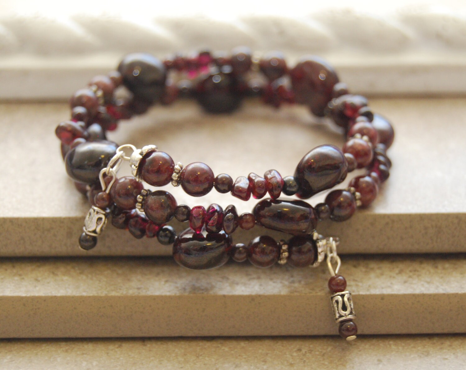 Garnet Memory Wire Wrap Bracelet