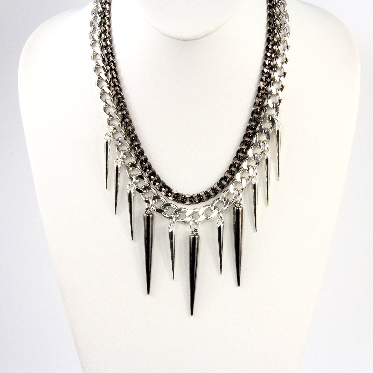 Spikes and Chains Necklace Silver Spikes Gunmetal Chain: Silver POV