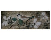 Bird on Branch Painting - Wall Decor - Original Painting - Acrylic Painting - Wall Hanging - Taupe Cream - Damask -