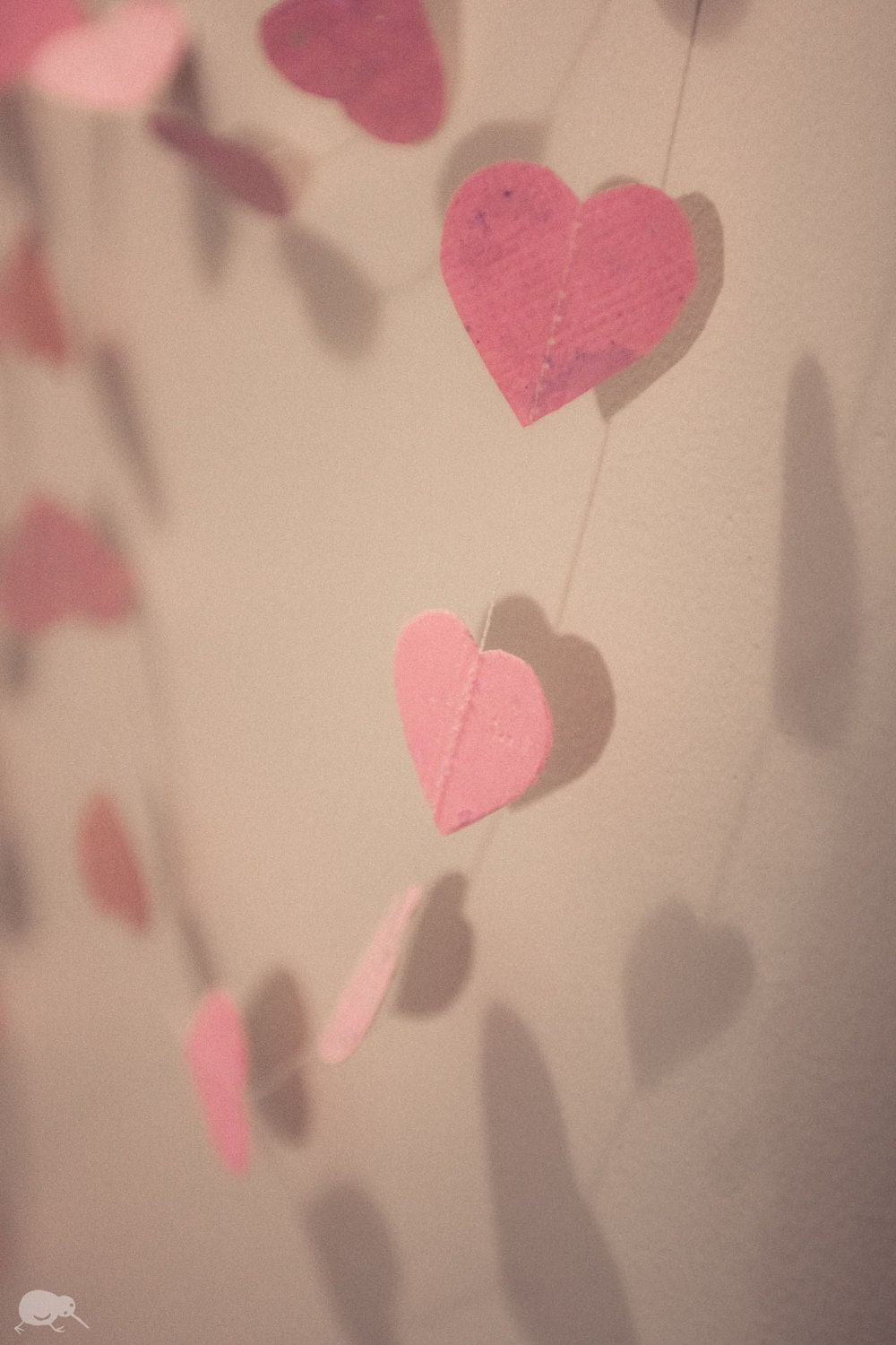 Pink Love Hearts Garland, HANDMADE PAPER, Bunting, Delicate, 20 ft / 6 m