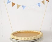 Fabric Cake Bunting Decoration - Cake Topper - Wedding, Birthday Party, Shower Decor in "Little Boy Blue" blue gingham, tan, brown