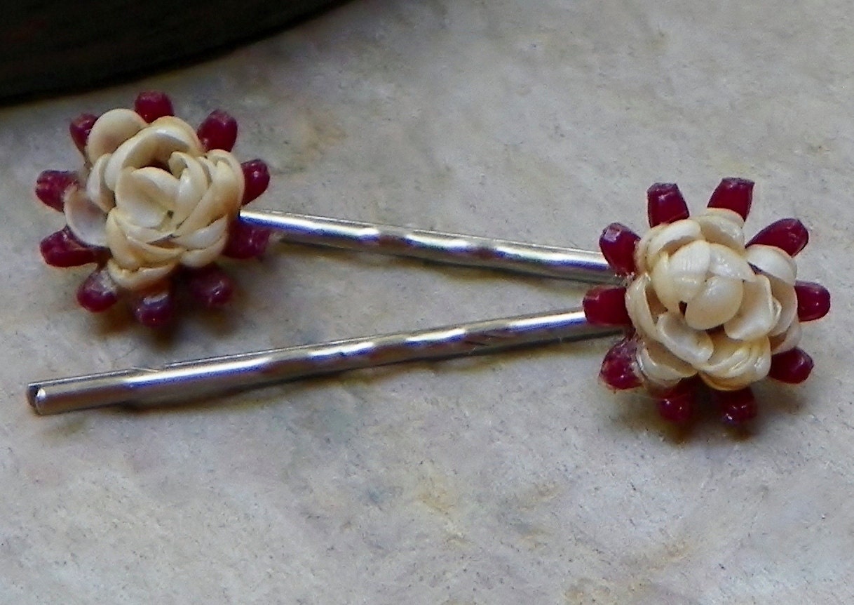 Unique 30 40's Vintage Oxblood Cranberry Red Bobby Pins