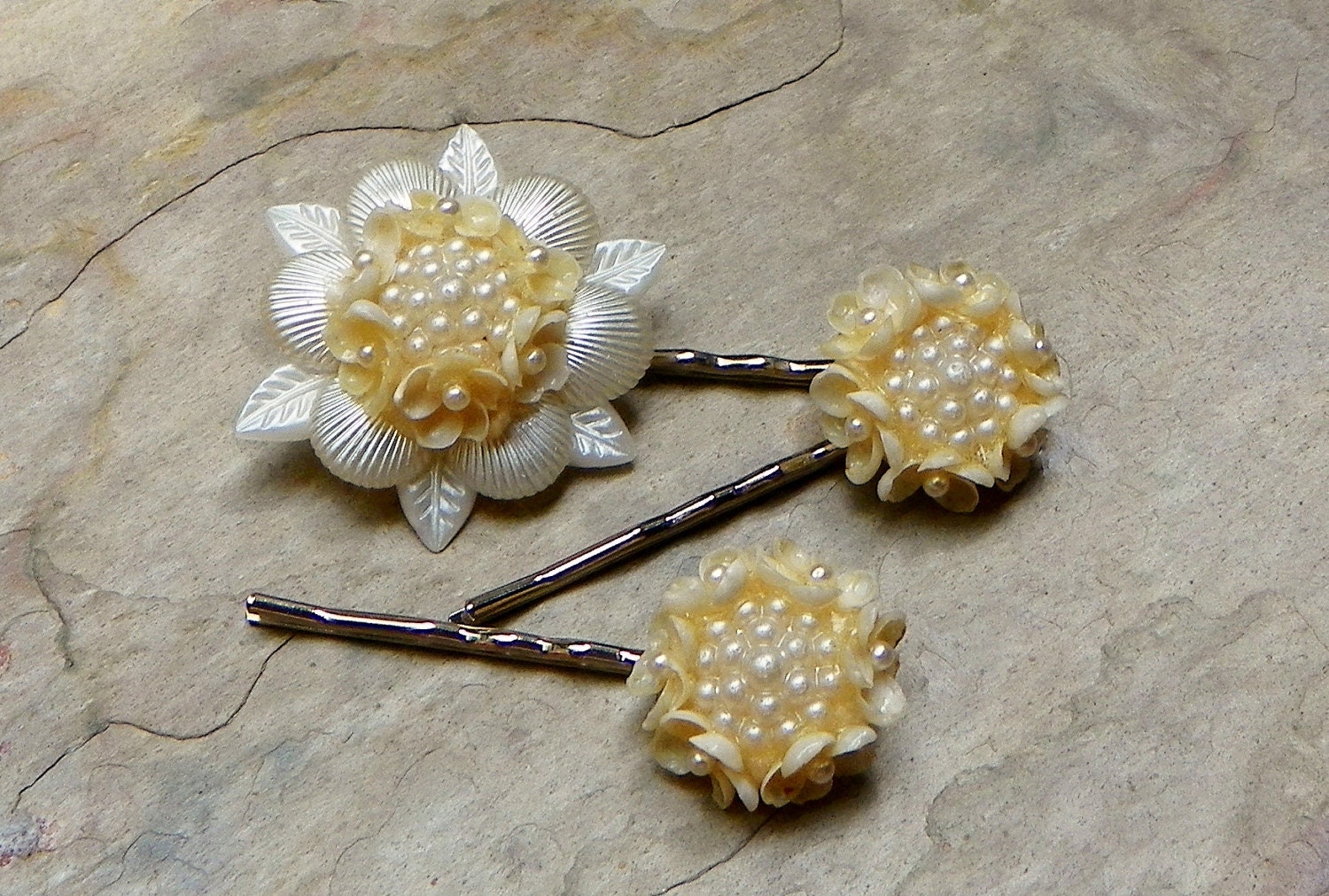 Spring Bridal Decorative 20 30's Shell Vintage Bobby Pins (Set of 3)
