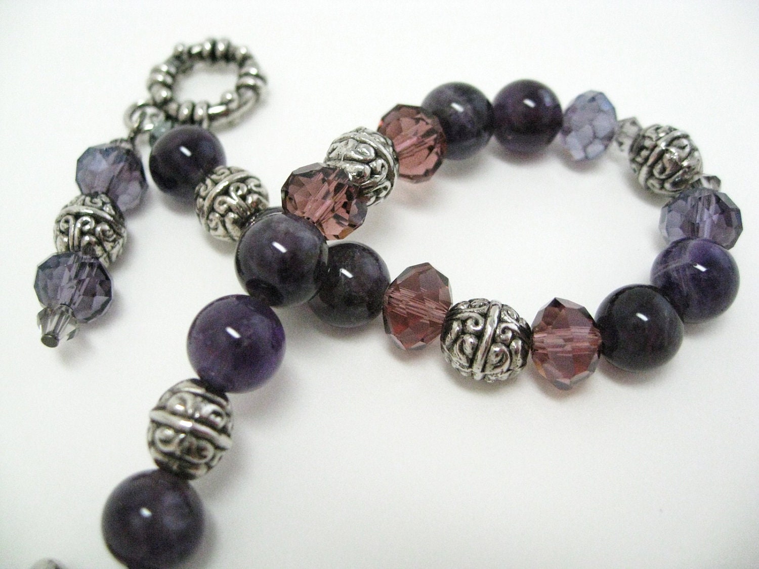 Amethyst Bracelet semiprecious gemstone beadwork crystal glass stone