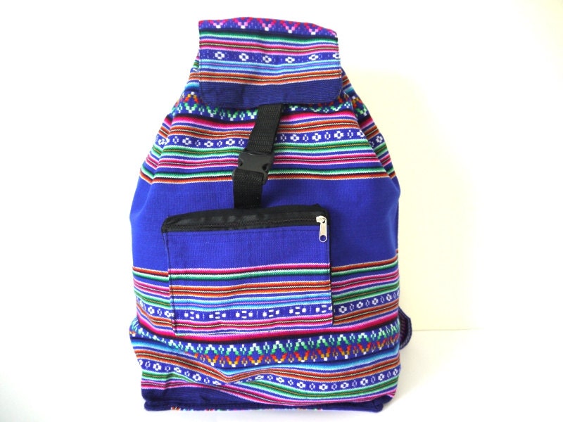 Tribal Fabric Backpack, Latin American, Peru, Cobalt Blue Stripes