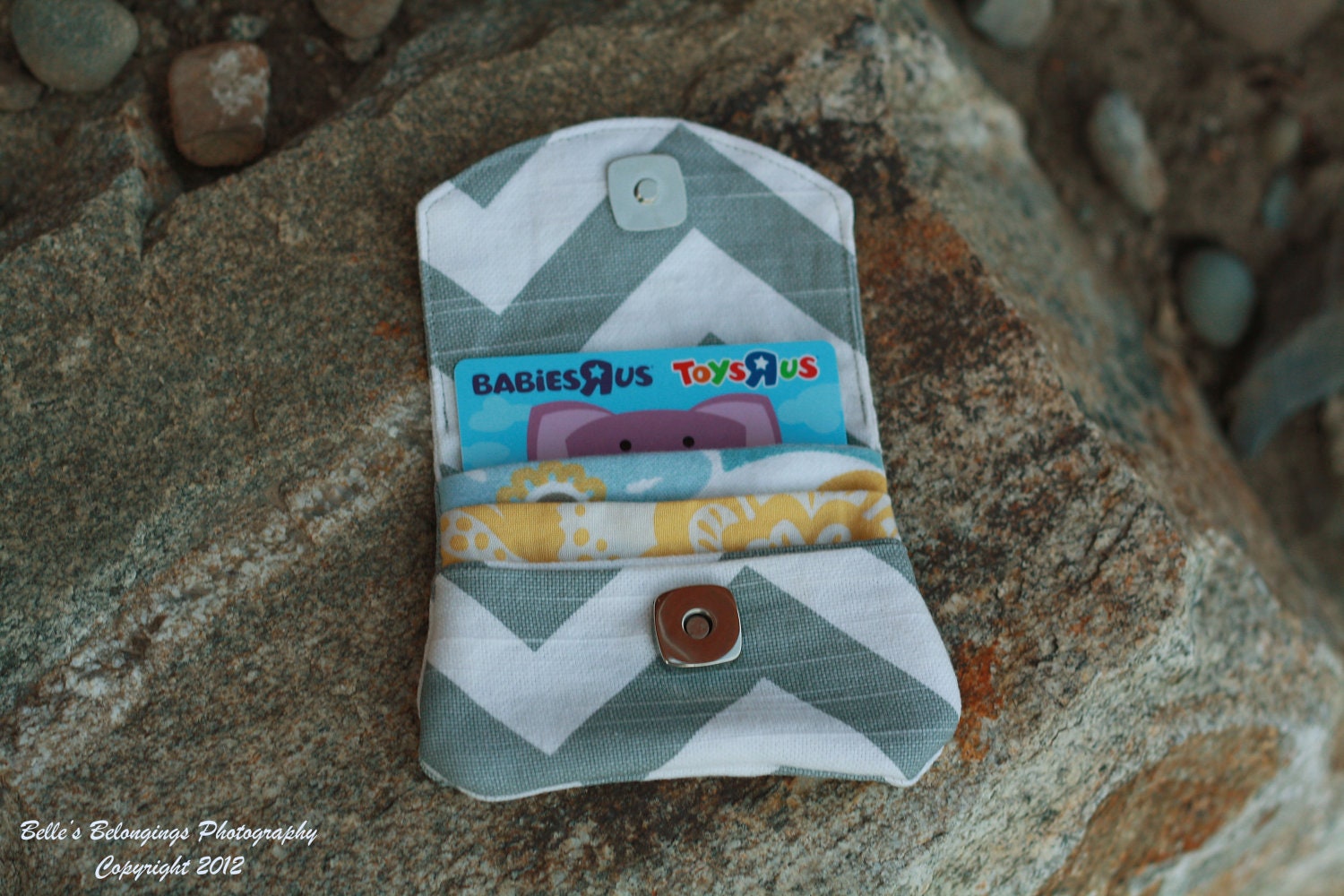 Three pocket Coin Purse-Gift Card Holder-Grey Chevron