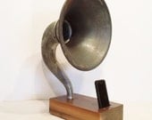 Acoustic  iPhone Speaker Dock Utilizing a Vintage Antique Atwater Kent Gramophone Horn -Made to Order- - ReAcoustic