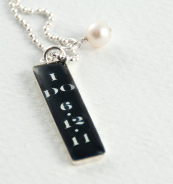 I DO Wedding Tag Necklace Personalized Wedding Date Tag Pendant Sterling Silver Tag