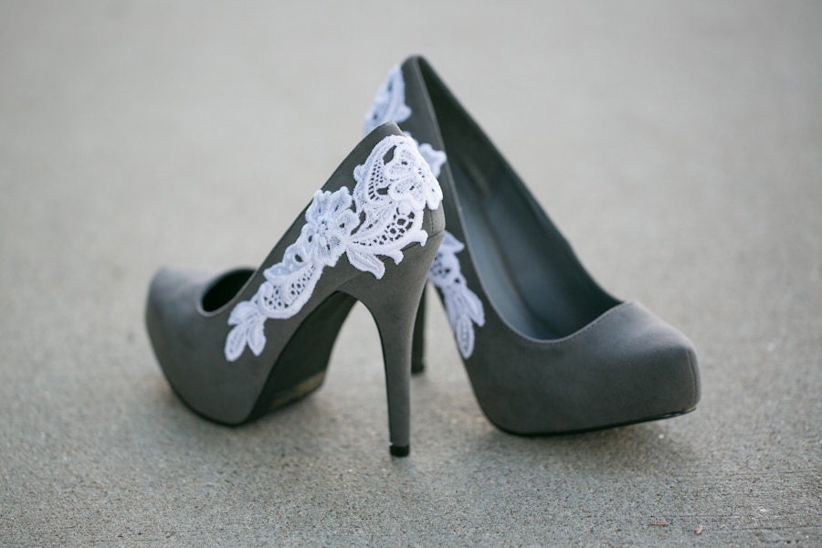 Grey Heel with Lace Applique. Size 7.5
