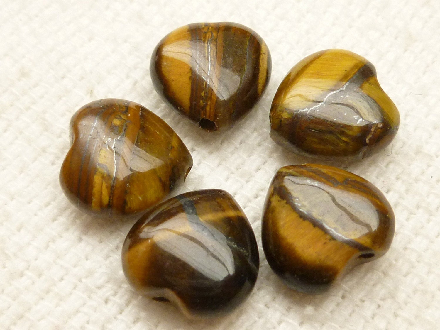 Tiger's Eye Gemstone Puffed Heart Beads 10mm