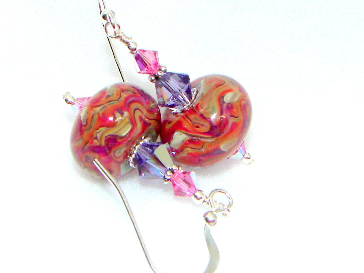 Pink Purple Mauve Earrings, Boro Earrings, Lampwork Earrings, Boro Earrings, Beaded Earrings