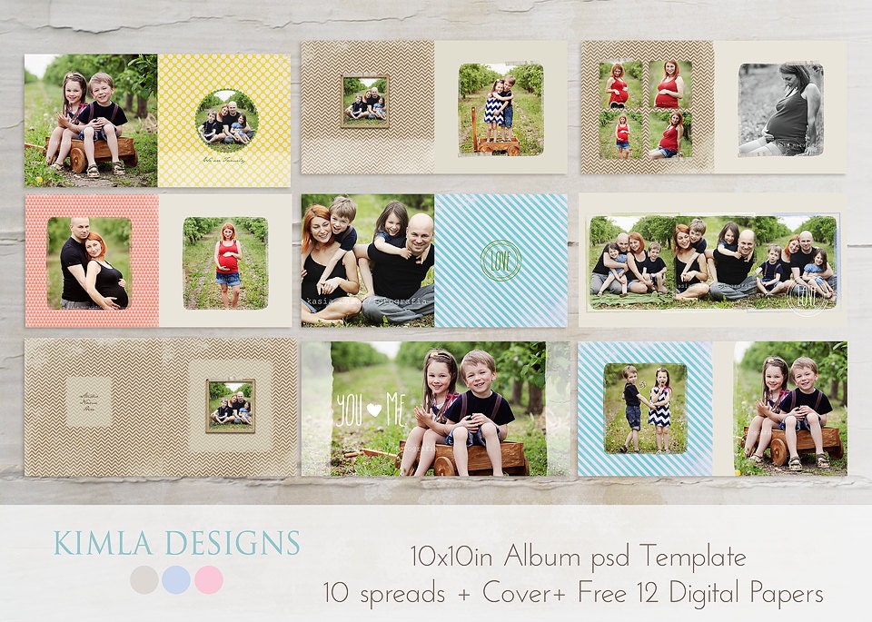 Free Gift with purchase 10x10in Album psd Template , Free 12 Digital Papers, Children/Family, any