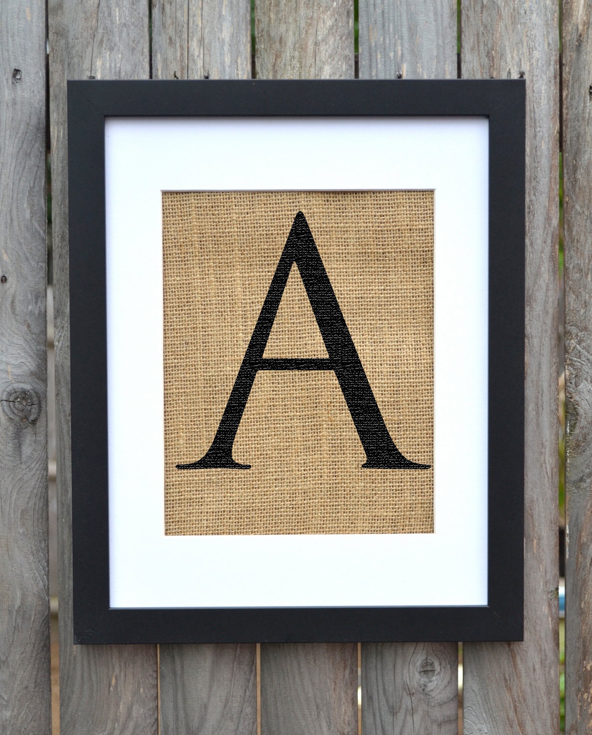 Letter A monogram alphabet burlap wall decor FRAME IS INCLUDED