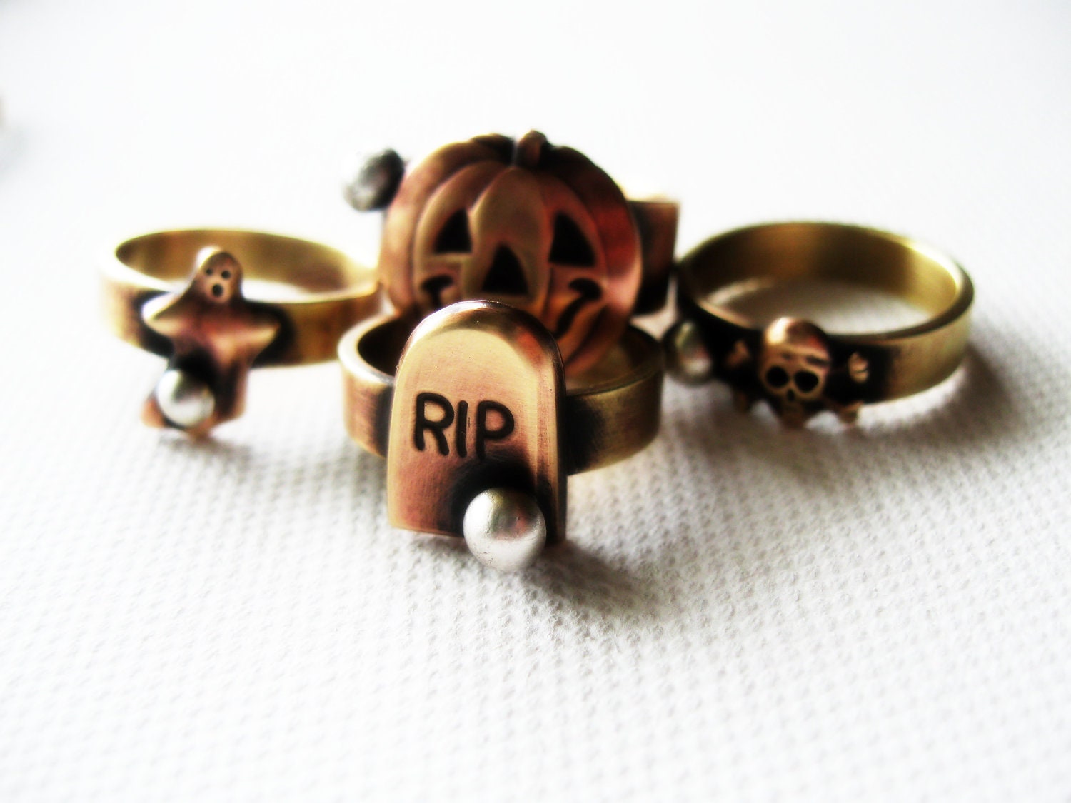 Skull Bones Ring Gold Brass Recycled Silver Halloween Jewelry Geekery Novelty Crossbones Rustic recycled Sterling Silver