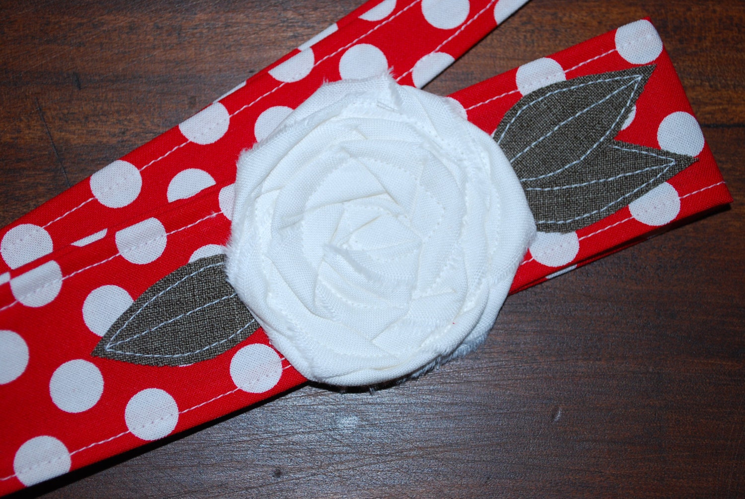 Fabric Flower Headwrap, Headband, Rose, head wrap, hair, rosette, polka dot, red and white, Disney