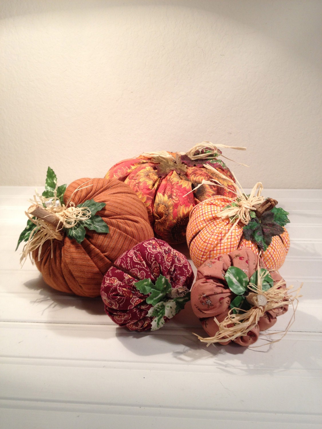 5 Fabric PUMPKINS Handmade 5 handmade Mixed Fabric by TheBrownPear