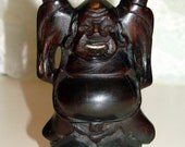 Carved Laughing Hotei Wood Buddha - AntiqueAlchemists