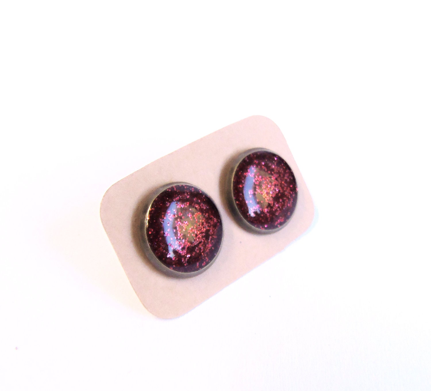 Tiny stud earrings glitter burgundy earring studs
